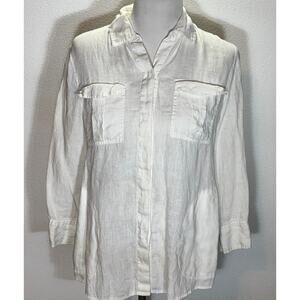 Chaus Sport Women’s Cream Button Front Long Sleeve Top Size Small Linen